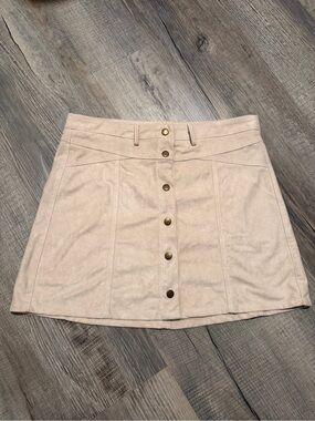 Scrap work Button-Front suede Cream A-Line Skirt size large